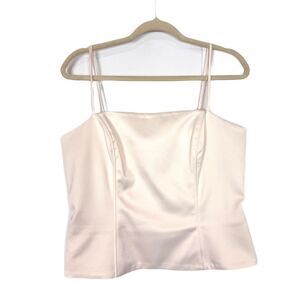 Y2K Cache Blouse Womens 12 Cream Satin Spaghetti Strap Sleeveless Tank Top VTG